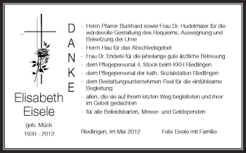 Anzeige von Elisabeth Eisele von Schwäbische Zeitung