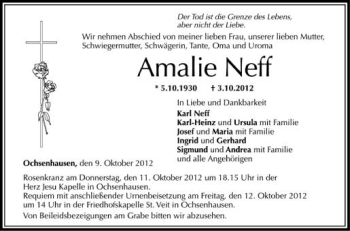 Anzeige von Amalie Neff von Schwäbische Zeitung