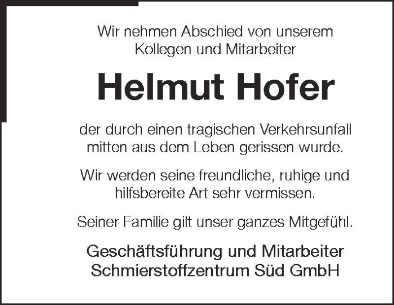  Traueranzeige für Helmut Hofer vom 16.08.2012 aus Schwäbische Zeitung