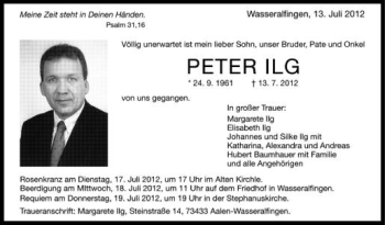 Anzeige von Peter Ilg von Schwäbische Zeitung
