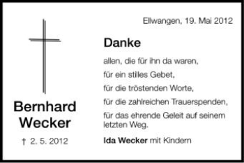 Anzeige von Bernhard Wecker von Schwäbische Zeitung