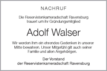 Anzeige von Adolf Walser von Schwäbische Zeitung