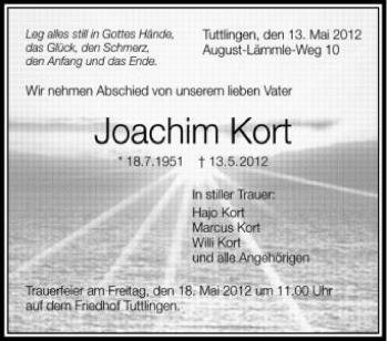 Anzeige von Joachim Kort von Schwäbische Zeitung