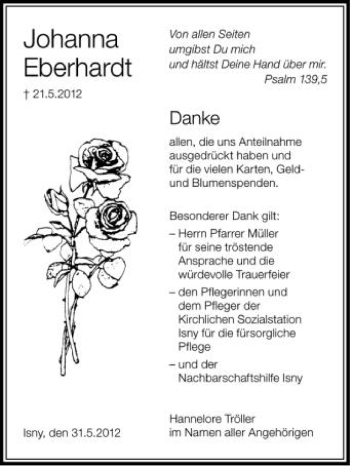 Anzeige von Johanna Eberhardt von Schwäbische Zeitung