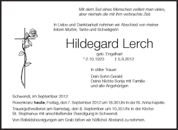 Anzeige von Hildegard Lerch von Schwäbische Zeitung