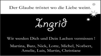 Anzeige von Ingrid  von Schwäbische Zeitung