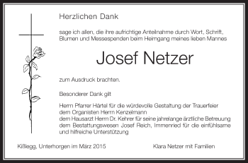Anzeige von Josef Netzer von Schwäbische Zeitung