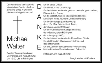 Anzeige von Michael Walter von Schwäbische Zeitung
