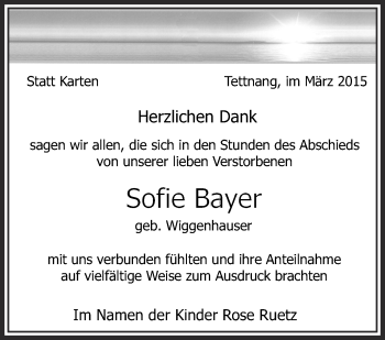 Anzeige von Sofie Bayer von Schwäbische Zeitung