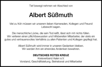 Anzeige von Albert Süßmuth von Schwäbische Zeitung