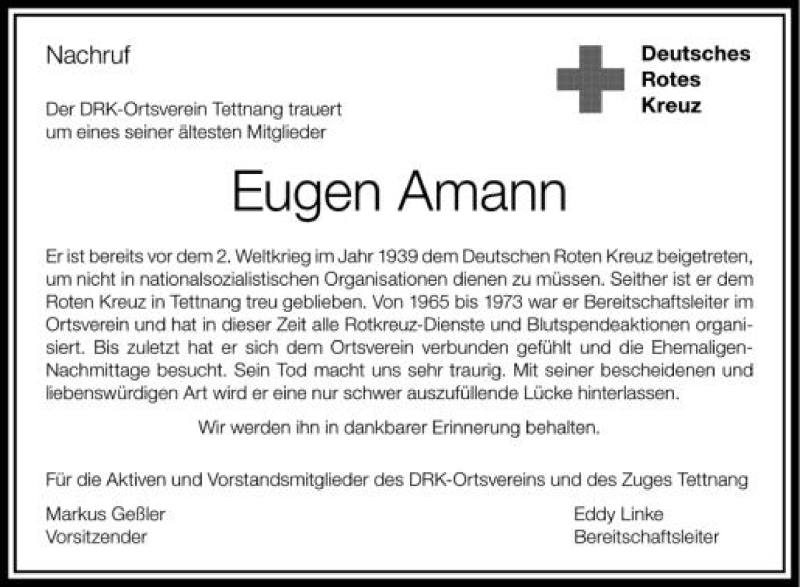  Traueranzeige für Eugen Amann vom 05.06.2012 aus Schwäbische Zeitung