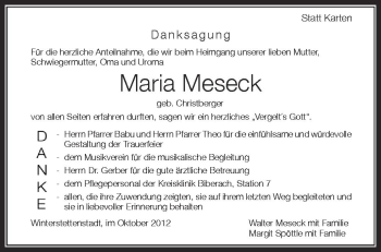 Anzeige von Maria Meseck von Schwäbische Zeitung