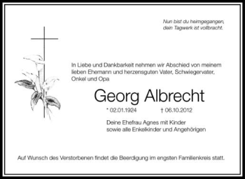 Anzeige von Georg Albrecht von Schwäbische Zeitung