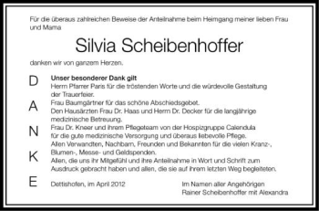 Anzeige von Silvia Scheibenhoffer von Schwäbische Zeitung