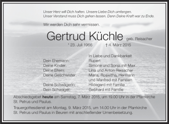 Anzeige von Gertrud Küchle von Schwäbische Zeitung