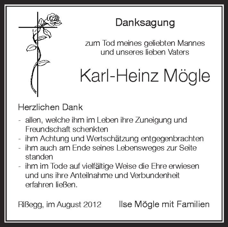 Traueranzeige für Karl-Heinz Mögle vom 28.08.2012 aus Schwäbische Zeitung