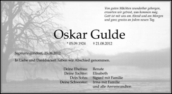 Anzeige von Oskar Gulde von Schwäbische Zeitung