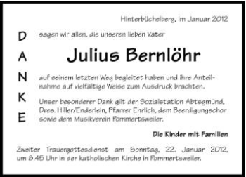 Anzeige von Julius Bernlöhr von Schwäbische Zeitung