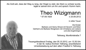 Anzeige von Theo Wizigmann von Schwäbische Zeitung
