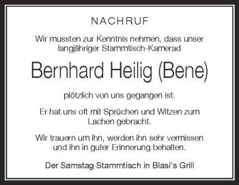 Anzeige von Bernhard Heilig von Schwäbische Zeitung