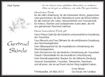 Anzeige von Gertrud Skirde von Schwäbische Zeitung