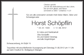 Anzeige von Horst Schöpflin von Schwäbische Zeitung