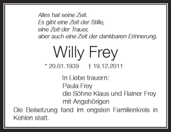 Anzeige von Willy Frey von Schwäbische Zeitung