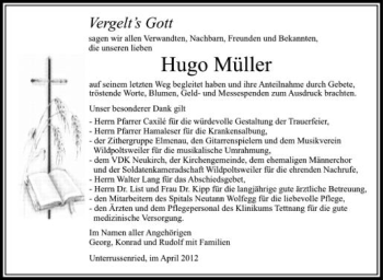 Anzeige von Hugo Müller von Schwäbische Zeitung