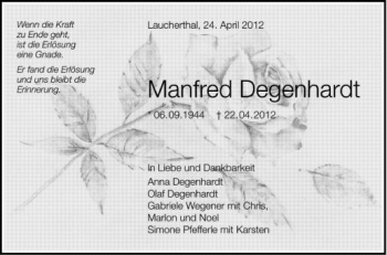 Anzeige von Manfred Degenhardt von Schwäbische Zeitung
