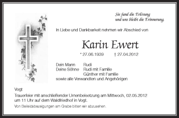 Anzeige von Karin Ewert von Schwäbische Zeitung