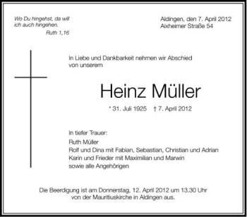 Anzeige von Heinz Müller von Schwäbische Zeitung