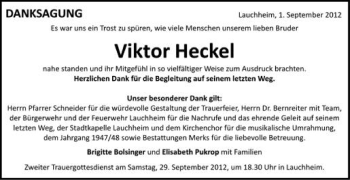 Anzeige von Viktor Heckel von Schwäbische Zeitung