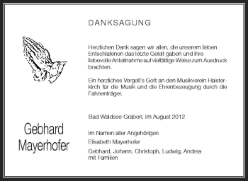 Anzeige von Gebhard Mayerhofer von Schwäbische Zeitung