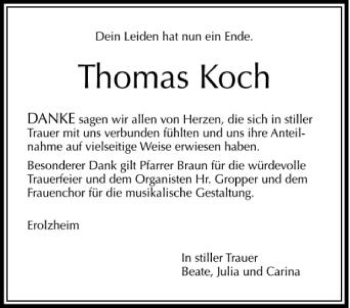 Anzeige von Thomas Koch von Schwäbische Zeitung