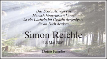 Anzeige von Simon Reichle von Schwäbische Zeitung