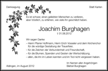 Anzeige von Joachim Burghagen von Schwäbische Zeitung