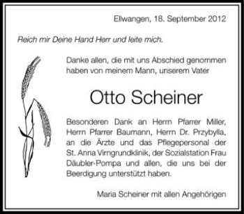 Anzeige von Otto Scheiner von Schwäbische Zeitung