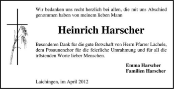 Anzeige von Heinrich Harscher von Schwäbische Zeitung