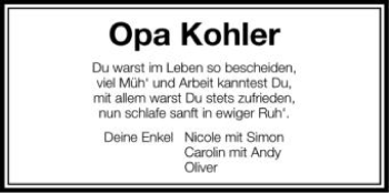 Anzeige von Herr Kohler von Schwäbische Zeitung