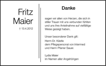 Anzeige von Fritz Maier von Schwäbische Zeitung