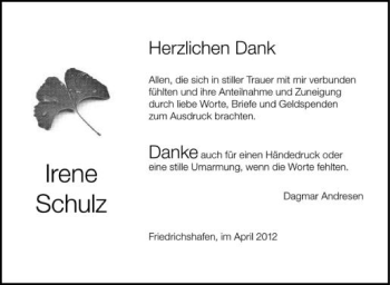 Anzeige von Irene Schulz von Schwäbische Zeitung