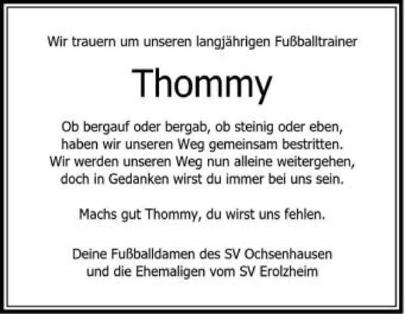  Traueranzeige für Thommy  vom 20.06.2012 aus Schwäbische Zeitung