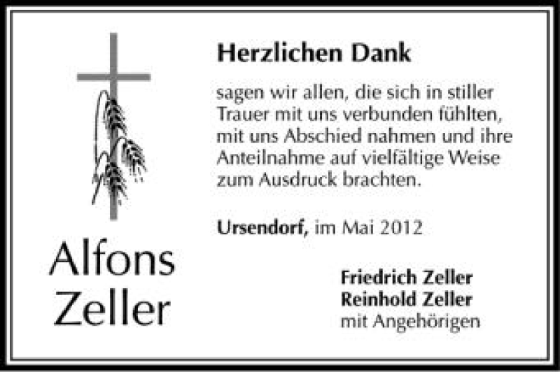  Traueranzeige für Alfons Zeller vom 12.05.2012 aus Schwäbische Zeitung
