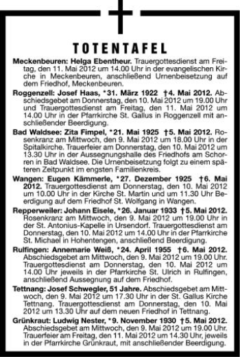 Anzeige von 6358963701  von Schwäbische Zeitung