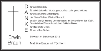 Anzeige von Erwin Braun von Schwäbische Zeitung
