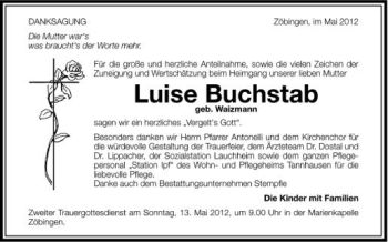 Anzeige von Luise Buchstab von Schwäbische Zeitung