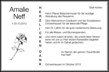Anzeige von Amalie Neff von Schwäbische Zeitung