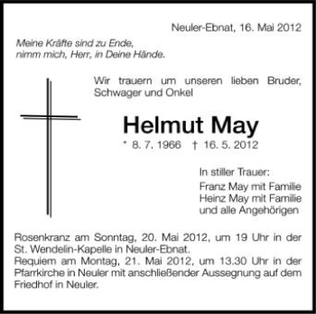 Anzeige von Helmut May von Schwäbische Zeitung