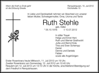 Anzeige von Ruth Stehle von Schwäbische Zeitung