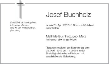 Anzeige von Josef Buchholz von Schwäbische Zeitung
